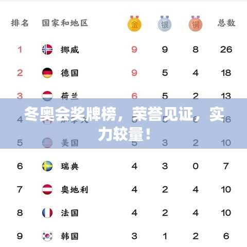 冬奥会奖牌榜，荣誉见证，实力较量！